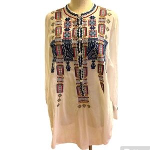 BIYA by JOHNNY WAS, XL White Cotton Long Sleeve ISLA tunic top